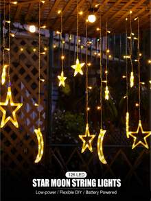 LED Star Moon Curtain String Lights, Ramadan Kareem Decoration 2026, Warm White Battery Powered Twinkle Star Moon Fairy Lights, Bohemian Dazzle Bright Window String LED Lights, Crescent Moon Starry Hanging Lamp For Eid Mubarak Gift - Multicolor - View 3
