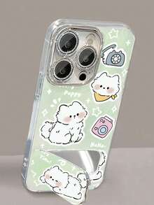 1pc Cute Cartoon Dog Mirror Phone Case Compatible With IPhone 11/12/13/14/15/16/17 Pro Max - Green - View 1