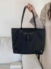 Bolso de hombro/axila minimalista de gran capacidad, casual, versátil y ligero, adecuado para ir al trabajo, salidas diarias, estilo coreano/japonés - Negro - Ver 4