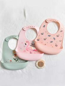 3pcs/2pcs/1pc Customized Baby Bibs, Soft Silicone, Adjustable, Easy To Clean, Comfortable, Flamingo, Love Messenger (Pigeon), Flower, Pattern Options, Suitable For Boys And Girls Personalized Gift, Valentine's Day Style, All Season - Multicolor - View 17