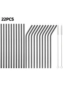 20支装金属直弯吸管套装，可重复使用，配有清洁刷，耐用不锈钢材质，适用于果汁、冰沙、奶茶、咖啡和鸡尾酒。 - - - 查看 16
