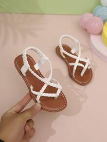 1双夏季休闲幼儿/儿童凉鞋，时尚弹力交叉绑带露趾凉鞋，适合旅行、海滩、日常穿着 - 白色 - 查看 3