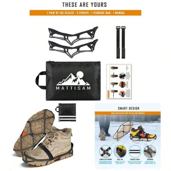 Crampones para caminar sobre la nieve, sujeción de tracción para zapatos y botas, calzado antideslizante y flexible con púas para escalar, senderismo, pesca y actividades al aire libre, con 2 correas ajustables