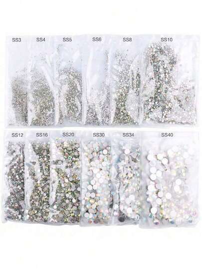 1 Pack/2 Packs Rhinestone DIY Sticker, Crystal Glass Flat Bottom Multi-Faceted AB Iridescent Rhinestones, Clothing Decoration Accessories