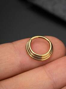 VJS 1pc 16G Stainless Steel Nose Septum Ring, Hinged Ear Cartilage, Lip, Eyebrow, Tragus Body Piercing Jewelry - Gold - View 2