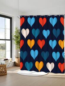 4pcs/Set Heart & Plaid Print Shower Curtain Set, Bathroom Partition Curtain With Hooks, Non-Slip Bathroom Mat Carpet, U-Shaped Toilet Mat, Toilet Seat Cover, Holiday Party Home Bathroom Accessories 4pcs Shower Curtain Set - Multicolor - View 8