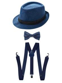 3件套 D EXCEED 1920年代盖茨比风格男士服装配饰，曼哈顿软呢帽、领结、Y型背带 - 适合日常穿着、正式场合、舞蹈表演、黑帮角色扮演服装 - 彩色 - 查看 18