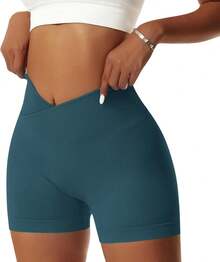 Women's Workout Gym Shorts Booty V Spandex Yoga Biker Shorts Scrunch Butt High Waisted Athletic LeggingsA Valentine's Day DA7V - 深青色 - 查看 1