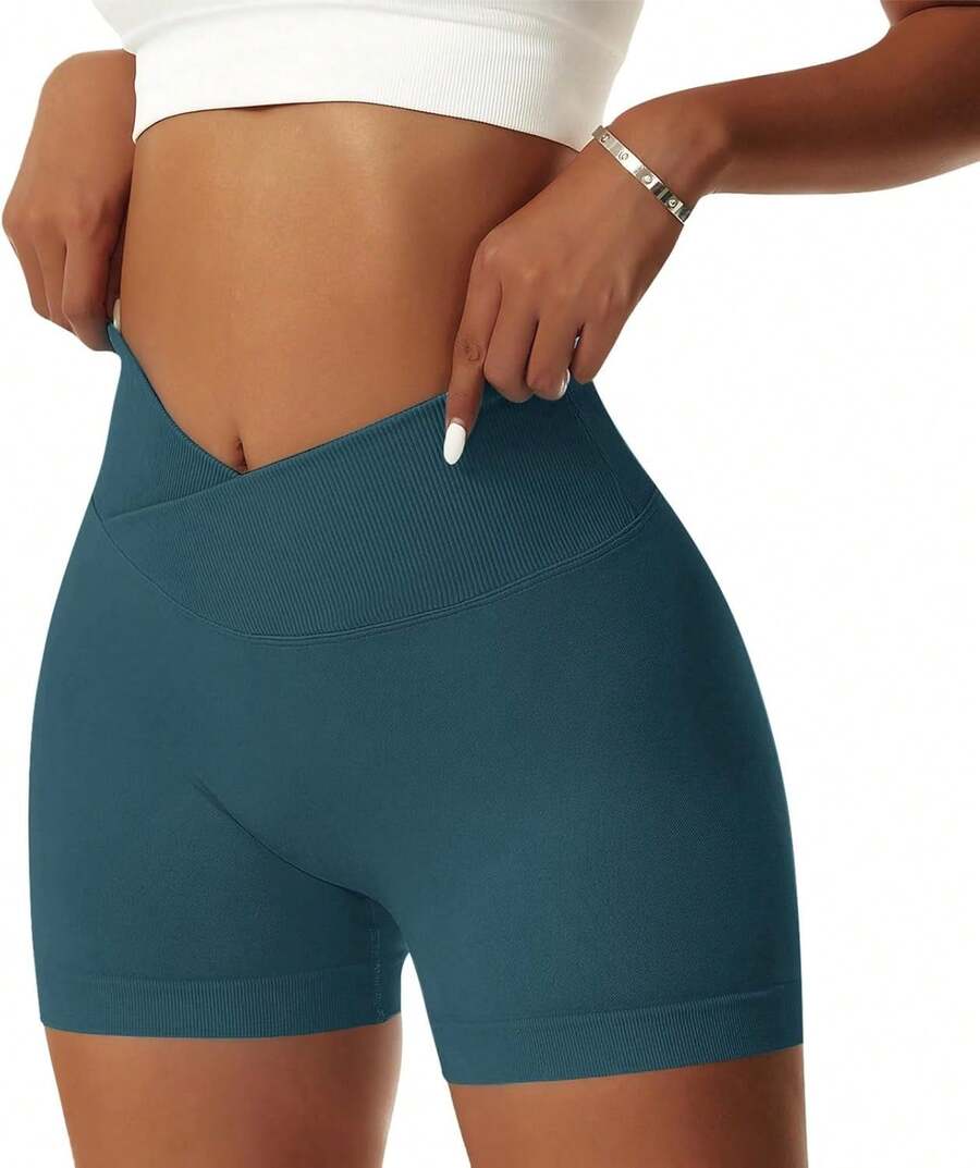 Women's Workout Gym Shorts Booty V Spandex Yoga Biker Shorts Scrunch Butt High Waisted Athletic LeggingsA Valentine's Day DA7V - 深青色 - 查看 1