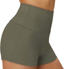 Cut Low Rise Booty Shorts - Spandex Active Dance Yoga Workout Fitness Shorts WomenA Valentine's Day KV0K - 橄欖綠(高腰) - 查看 1