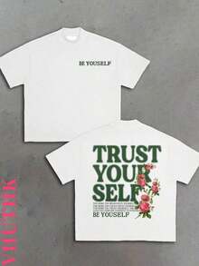 VHUTHK Double-Sided Printing (180 Pure Cotton T-Shirt)    Men's Summer Round Neck Short Sleeved Casual Pure Cotton Print  BE YOUSELF   Y2k  Style - trắng - Xem 1