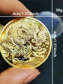 One Chinese Zodiac Dragon Coin - Golden Dragon And Design, A Collectible New Year's Gift, Birthday Or Anniversary Keepsake - Home/Office Asian Decor - Good Luck All Year Round, Dragon Jewelry, Cultural Gift, Exquisite Pattern Design - 金色 - 查看 5