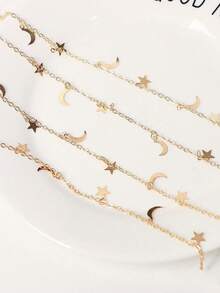 1件开斋节快乐金色3D星月链条头饰，波西米亚风可爱嘻哈发夹，星月组合开斋节礼物，派对发饰 - 金色 - 查看 4