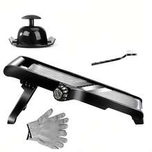 7英寸可调节不锈钢曼陀林切片器，蔬菜切片器，适用于切洋葱、土豆片、薯条，附赠1副防割手套 - 彩色 - 查看 11