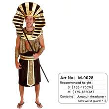 Ancient Egyptian Pharaoh Costume: Black And Gold Contrast Draped Robe With Crown, Belt, And Wrist Guard For Carnival Theme Party Cosplay - Men's - View 6