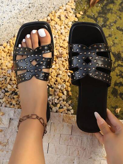 女士平底凉鞋，露趾，罗马风格编织凉鞋，适合春夏穿着，时尚百搭，可搭配连衣裙，适合外出、海滩、公寓等各种场合，黑色，平底设计，适合办公室、海滩、度假、居家、户外等各种场合，女鞋，女士凉鞋