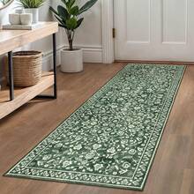 Vintage Entryway Rug16*24, Blue And White Washable Accent Rug, Non-Slip Small Area Carpet, Floral Print Faux Wool Soft Door Mat For Indoor Entrance, Front Door, Kitchen, Bedside Decor For Indoor Outdoor Entrance Floor Dedroom Bathroom Living Room Washable Rug - Rừng xanh - Xem 2