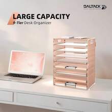 DALTACK Organizador de escritorio con bandeja de cartas de 9 niveles y asas organizador de archivos de malla organizador de archivos para escritorio clasificador de papel para oficina hogar y - Organizador de computadora Gold Rose - Ver 3