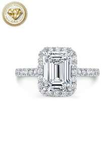 1 Stück Damen Verlobungsring, Stern Halo Pavé Rechteck Ring, 2,8g 925 Sterling Silber, 2 Karat Moissanit, Luxuriöser Palast-Stil, Verlobung, Heiratsantrag, Hochzeitstag, Valentinstag Geschenk, kommt mit Moissanit-Zertifikat und elegantem Geschenkbox - Silber - Übersicht 6