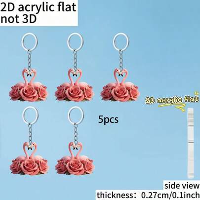 5个/套 2D亚克力粉色火烈鸟钥匙扣，适合情人节、复活节、母亲节 - 可爱的火烈鸟设计，带钥匙圈，可用于车钥匙、背包、钱包、配饰和礼品