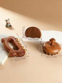 3件套天然檀木材质粗齿按摩梳，身体按摩刮痧板，肌肉放松按摩工具，小型便携式刮痧按摩板，男女通用