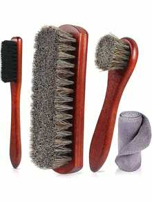 4件套马毛鞋刷套装，抛光刷，皮革鞋靴护理刷，天鹅绒鞋布 - 彩色 - 查看 11