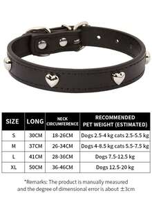 Phụ kiện thú cưng ngày Valentine, Vòng cổ thú cưng, Vòng cổ chó bằng da thật có thể điều chỉnh kèm chuông, Dây đeo cổ, Vòng cổ chó hình trái tim đính đinh tán phong cách Punk bằng da thật, Kích thước lớn phù hợp cho chó và mèo nhỏ, Dây đeo cổ hình gấu bông cho chó nhỏ (Màu đen) - màu đen - Xem 5