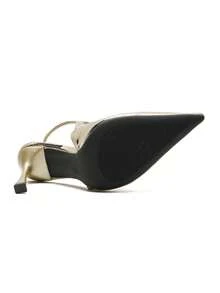 Sapatos femininos elegantes, confortáveis, de bico fino, com tira no tornozelo e acabamento brilhante, salto alto minimalista. Ideais para festas, banquetes, férias e baladas. Stilettos versáteis. - Ouro - Ver 2