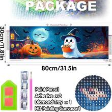 Bimkole Large Diamond Art Kits For Adults Halloween Ghost, Full Drill 5D DIY Rhinestone Embroidery Set Paint With Diamonds Art Pumpkin Kits Cross Stitch Home Wall Craft Decoration 31.5x11.81 Inch - 大號幽靈糖果 - 查看 3