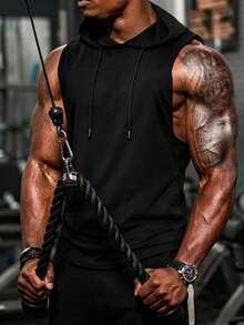 Men's Fashionable Casual Minimalist Printed Tank Top, Summer - Black - View 1