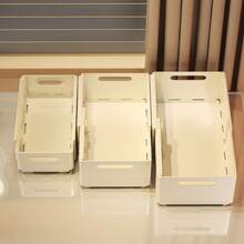 1pc Expandable Plastic Storage Box, Large Capacity Drawer Style Makeup Organizer, Multifunctional Foldable Clothes Storage Basket - White - View 8