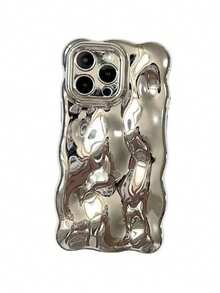 1pc Electroplated Silver 3D Embossed Stone Texture Phone Case, Creative & Fashionable, Compatible With IPhone 17 Pro Max/16 Pro Max/15 Pro Max/13/16/15/17 Pro/14/11, Electroplated Silver Stone Texture Phone Protective Cover - Silver - View 6