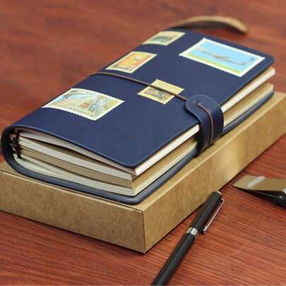 100 piezas Cuaderno en blanco y rayado decorado con pegatinas vintage con bolsa de almacenamiento de PVC, adecuado para diarios, diarios de viaje vintage, papelería estudiantil, esencial para volver a la escuela