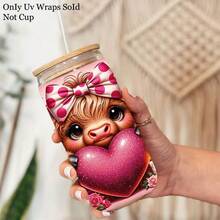 4pcs/Set Valentine'S Day Highland Cow & Love Floral 16oz Transfer Stickers UV DTF Transfer Paper Applied To 16oz Glass Jars(OnlyUV Transfer Paper Sold Not Bottle), Gift Wrapping, Themed Crafts, Decorative Transfers, Adhesivefree Design, Vinyl Material Playful Design, Selfadhesive Decals, Home Decor, Cartoon Design, Durable Decals, Craft Supplies, Craft Enthusiasts, Highland Cow Uv Dtf Transfer, Highland Cow - Multicolor - View 6