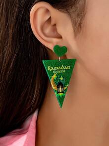 一对亚克力新月星三角吊坠耳环，女士节日饰品 - 三角形 - 查看 2