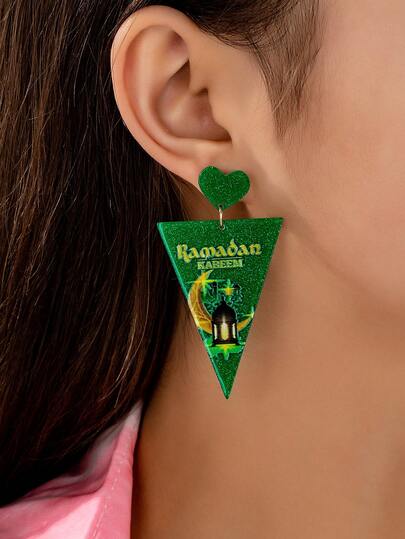 一对亚克力新月星三角吊坠耳环，女士节日饰品