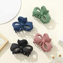 Single Vintage Bow Shape Hairpin - Matte Non-Slip Rubber With Metal Spring, Suitable For Thick/Thin/Curly Hair In All Sizes, 6 Solid Colors (Black, Blue, Pink, Green, Purple, Gray), Fashionable Hair Accessories, Bow Styling - 紫色 - 查看 3