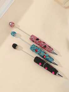 9支DIY彩色混色串珠笔，电镀心形宝石书写笔，女孩手工串珠笔套装，可爱彩色串珠笔，非常适合学校和办公室书写，情人节礼物，情侣纪念品，以及节日派对装饰 - 愛心彩鑽串珠筆 - 查看 6