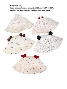 1pc Baby Sun Hat, Spring/Summer Styles With Bow/Heart/Cherry/Floral/Polka Dot Patterns, Unisex Infant Sun Protection Hat For Outdoor Activities, Adjustable Head Circumference - Multicolor - View 6