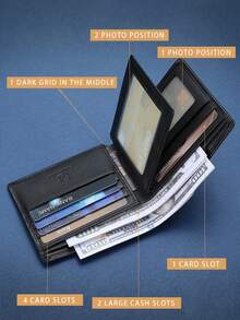 BULLCAPTAIN Men's Luxury Leather Wallet, Classic Black Business Wallet With RFID Shielding, Featuring A Transparent ID Card Holder, Large Capacity With Multiple Card Slots, And A Coin Purse - Stylish Black Leather Design, Suitable For Daily Use, Everyday Wallet, Minimalist Money Clip, Perfect As A Men's Holiday Gift Or Valentine's Day Present - Black - View 3