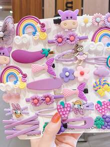 14 Pieces Of Girls' Hair Clips And Scrunchies With Appliques And Designs, Tic Tac, Duckbill Clips - Màu vàng - Xem 6