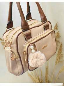 Women's Travel Bag, Lightweight, Small, With Multiple Pockets, Portable, Messenger Style, Large Capacity, For Daily Commutes, Bowling. - Ivory - View 1
