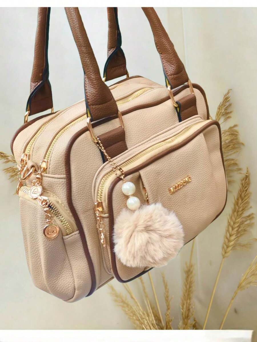 Women's Travel Bag, Lightweight, Small, With Multiple Pockets, Portable, Messenger Style, Large Capacity, For Daily Commutes, Bowling. - Ivory - View 1