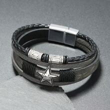 1条欧美风格简约缠绕五角星手工编织多层皮革男士手链 - 五角星男士手鐲 - 查看 5
