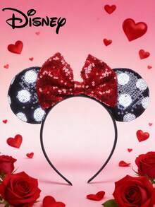 1 pièce Serre-tête de la série Disney avec un nœud doux, oreilles mignonnes de Minnie Mouse, accessoire capillaire décoratif de dessin animé convenant pour le port quotidien, les fêtes de princesses, les anniversaires, les cadeaux ou les fêtes de maquillage. Accessoire capillaire à la mode pour femmes, Saint-Valentin - Rouge - Voir 5