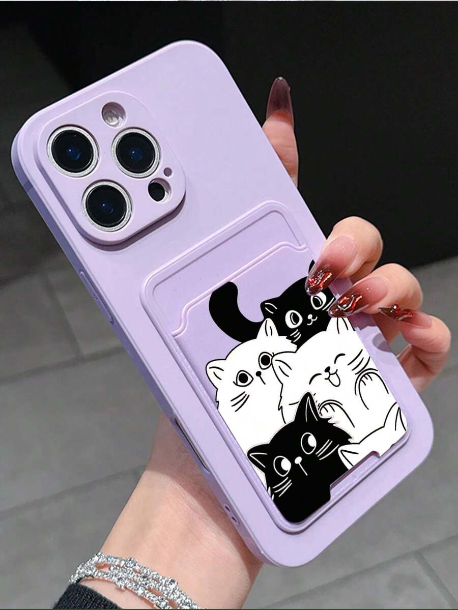1 pieza Funda de teléfono morada sólida minimalista de TPU 2 en 1 con elemento de gato lindo, anti-caída, antideslizante, cobertura completa compatible con Apple - Multicolor - Ver 1