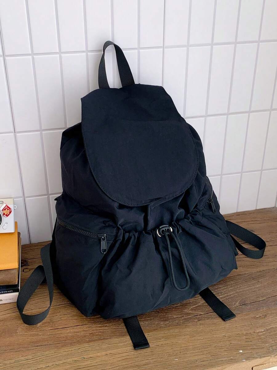 New Fashion Cloud Drawstring Backpack, Water-Resistant Nylon Fabric, Large Capacity Outdoor Travel Bag, Student School Backpack - Black - View 1
