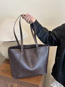 女士日常通勤时尚多功能手提包，女士手提包，优雅女士手提包，时尚女士手提包，大容量手提包 - 棕色 - 查看 2