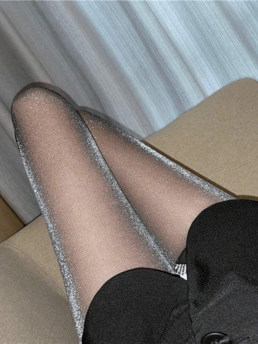 1 par de medias ultra finas brillantes y translúcidas, medias brillantes y casi invisibles para realzar la belleza de las piernas de mujer en tallas grandes - Negro - Ver 1