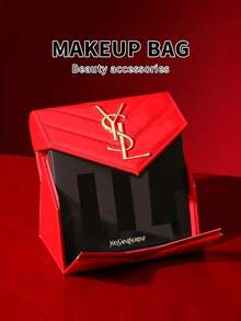 Yves Saint Laurent 1pc Red Patent Leather Makeup Bag, Can Be DIY Into Elegant Evening Handbag, Wedding Bag, Crossbody Bag, Suitable For Daily Use, Commuting, Wedding, Christmas And Other Occasions, Also An Ideal Fashion Item And Gift - Red - View 4